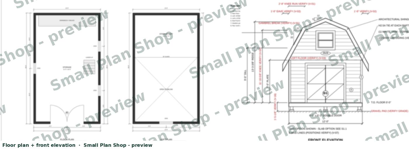 Floor plan and front elevation, low-resolution preview